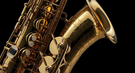 Naklejka premium Golden Saxophone Close-Up: Jazz Instrument Detail