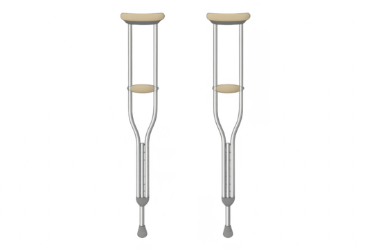 Pair of crutches standing on transparent background representing recovery and rehabilitation