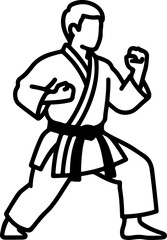 Karate fighter in ready stance line art icon on white background