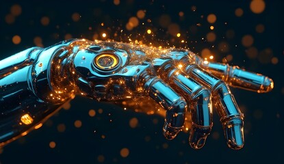 Sci-Fi Cyborg Maintenance – Neon Firefly Nanobots in Chrome Machinery