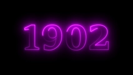 Neon purple glowing number 1902 on a black background year