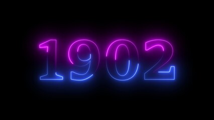 Dual-tone neon glowing number 1902 on a black background year