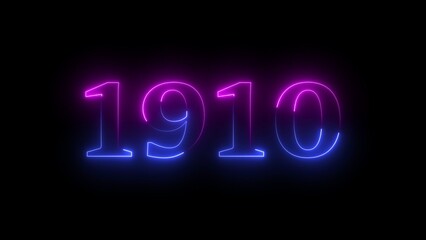 Dual-tone neon numbers 1910 glowing with blue and magenta hues year