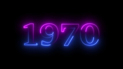 Glowing Neon 1970 Text on Black Background with Purple and Blue Hues number