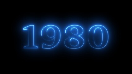 Blue Neon Glow Number 1980 on Black Background year glowing