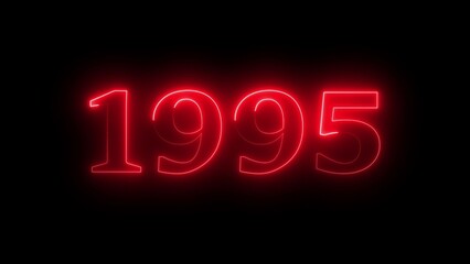 Neon sign with the year 1995 in bright red glowing light on a black background number