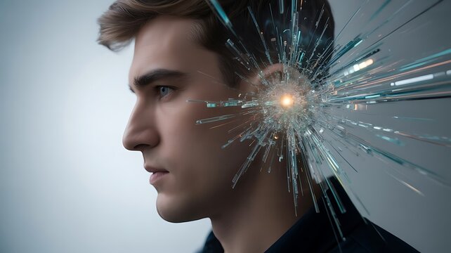 Man with exploding head profile explosion