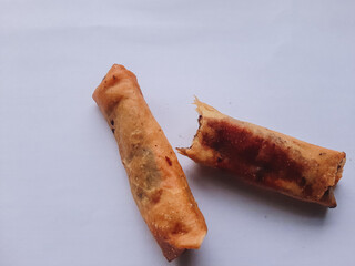 Chocolate bananas, piscok, or caramel bananas are typical Indonesian sweet snacks. Made from banana slices with chocolate or cheese, wrapped in spring roll skin