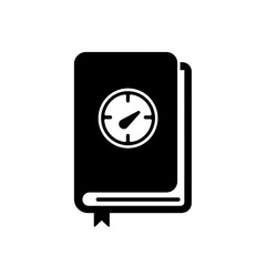 A book with save marker icon in black silhouette