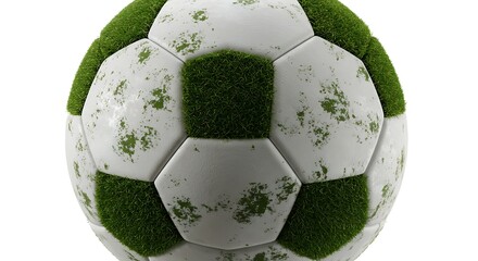 Eco-Friendly Soccer: Grass Texture Football on White