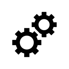 A filled black icon showing two interlocking gears for preferences, isolated on transparent background