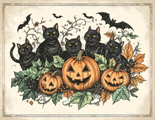 Obraz premium Hand-Drawn Retro Halloween Illustration
