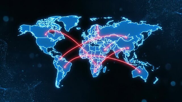 Global cyber attack map visualizing threats with illuminated