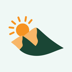 Minimal Mountain Sunrise Vector Illustration.