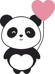 Adorable Cartoon Panda Holding a Pink Heart Balloon Spreading Love and Joy