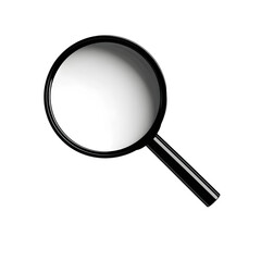 A tilted magnifying glass symbol in black, isolated