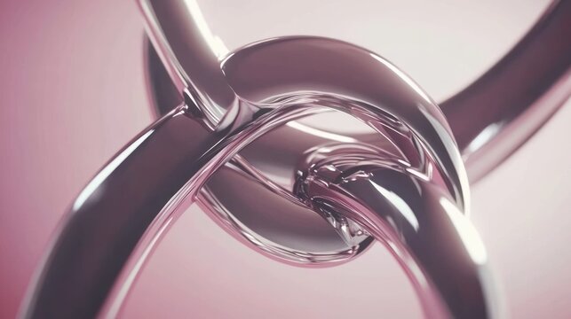 Elegant and modern 3D render of intertwined metallic tubes with soft pink hues creates a