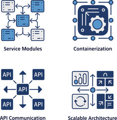 Illustration showing service modules containerization api communication and scalable architecture diagrams shown