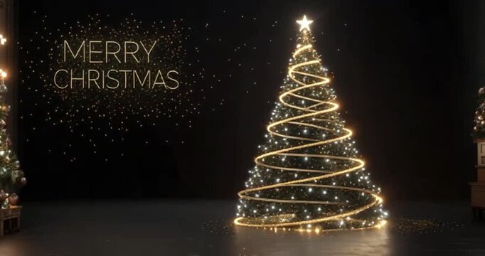 Christmas greeting with christmas tree glitter