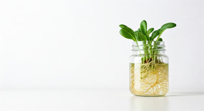 Green Plant Growing in Clear Glass Jar on White Surface
