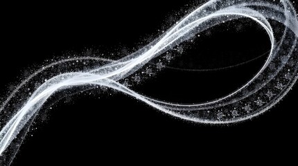 Abstract White Swirls on Black Background Elegant Design Element Particle Bokeh