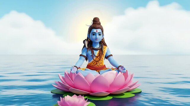lord shiva meditating on lotus flower in calm water