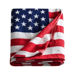 Obraz premium Folded american flag blanket with stars and stripes on a white background studio shot