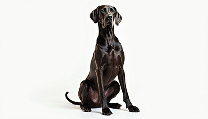 Fototapeta premium Seated Black Great Dane on White Background
