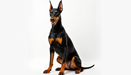 Sitting Doberman Pinscher Dog on White Background