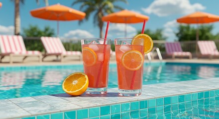 Two Glasses of Iced Orange Cocktail on a Sunny Day