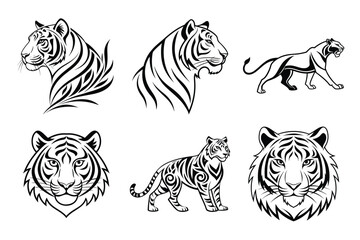 Obraz premium Dynamic tiger designs showcasing power and grace with tribal accents, perfect for modern branding and fierce animal motifs