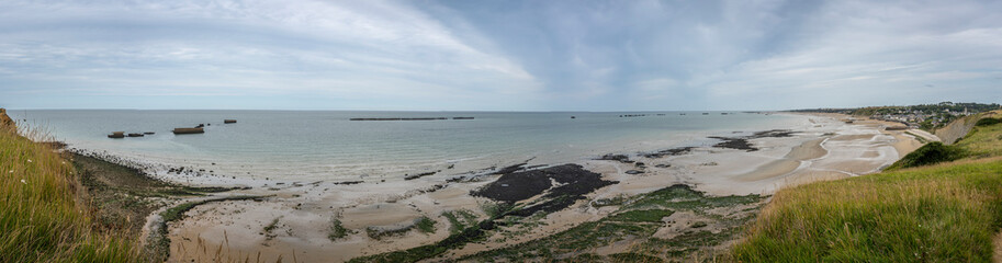 Arromanches-les-Bains, France - 08 08 2025:  Normandy landing blockhouse. Panoramic view of the...