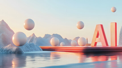 Naklejka premium AI Technology Concept with Floating Spheres and Geometric Shapes