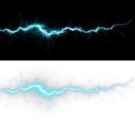 Bright blue lightning bolt with electric sparks and glowing energy PNG effect on a transparent background. Perfect for use in digital art, graphic design, animations, games