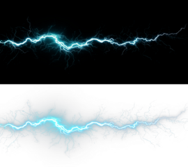 Bright blue lightning bolt with electric sparks and glowing energy PNG effect on a transparent background. Perfect for use in digital art, graphic design, animations, games