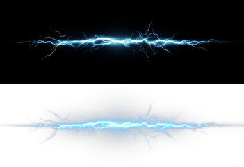 Bright blue lightning bolt with electric sparks and glowing energy PNG effect on a transparent background. Perfect for use in digital art, graphic design, animations, games