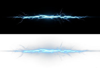 Bright blue lightning bolt with electric sparks and glowing energy PNG effect on a transparent background. Perfect for use in digital art, graphic design, animations, games