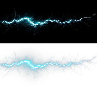Bright blue lightning bolt with electric sparks and glowing energy PNG effect on a transparent background. Perfect for use in digital art, graphic design, animations, games