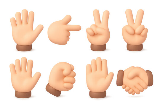 3d cartoon hand gestures collection: thumbs up, peace, victory, pointing, and more