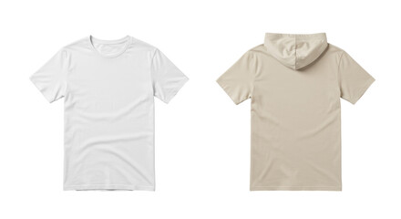 Two identical neutral unbranded basic garments, one front and one back, laid flat on a clean transparent background with copy space, soft even studio lighting, concept for versatile product mockup