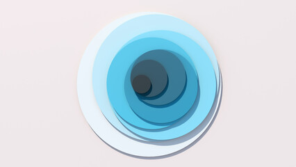Group of blue circle shapes moving. Abstract illustration, 3d render.