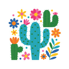 Obraz premium Vibrant desert flora illustration cactus flowers