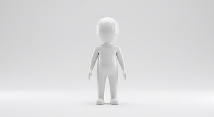 Minimalist 3D White Character Render, Glossy Featureless 3D Man Illustration, Classic Stock Style 3D Figure, Smooth Rounded Anthropomorphic Model, High-Resolution Universal 3D Character Design