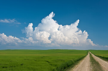 夏の入道雲と土の道