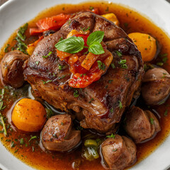 Roasted lamb chops with vegetables