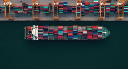 Obraz premium Full-view cargo ship in a harbor.