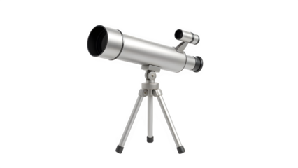 Minimalist Front View of Desktop Telescope with Silver Finish on Transparent Background