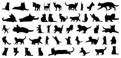 Cat silhouette vector, various poses isolated on transparent background