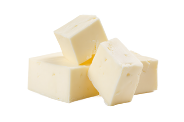 Fresh butter blocks isolated on white transparent background