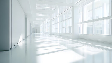 Modern Bright Corridor with Large Windows and Smooth Floor